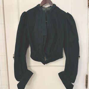 Vintage Victorian Puff Sleeved Green Wool Bodice, Cropped